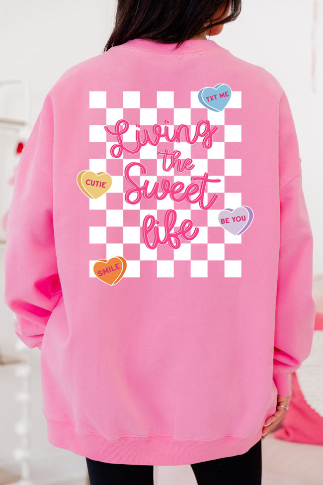 Candy Hearts Conversation Pink Oversized Graphic Sweatshirt