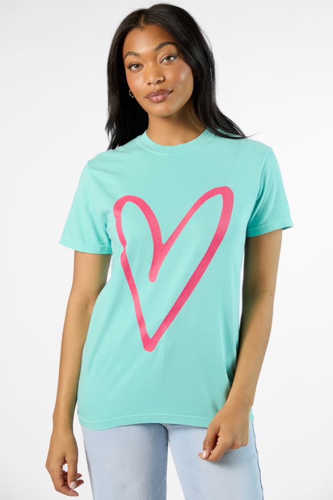 Heart Sketch Chalky Mint Comfort Color Graphic Tee