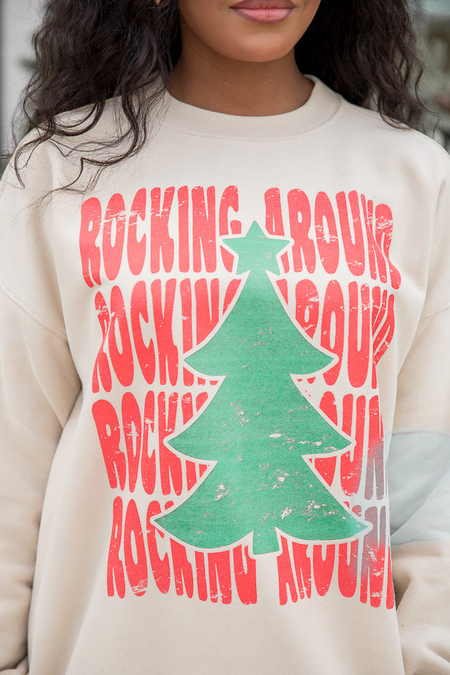 Rocking Around Christmas Light Tan Oversized Graphic Sweatshirt
