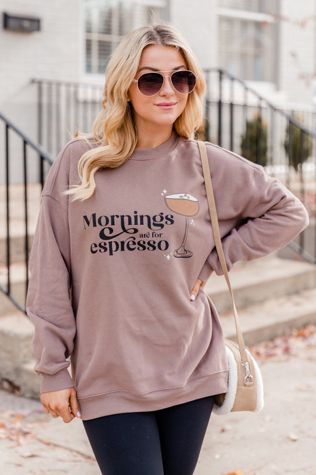 Mornings Are For Espresso Mocha Oversized Graphic Sweatshirt DOORBUSTER