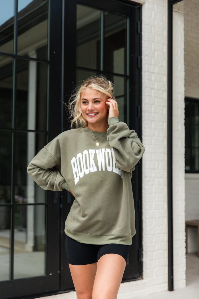 Bookworm Olive Oversized Graphic Sweatshirt DOORBUSTER