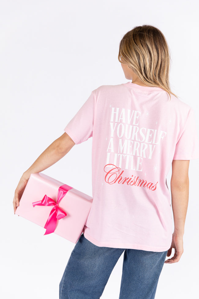 Have Yourself A Merry Little Christmas Light Pink Oversized Graphic Tee