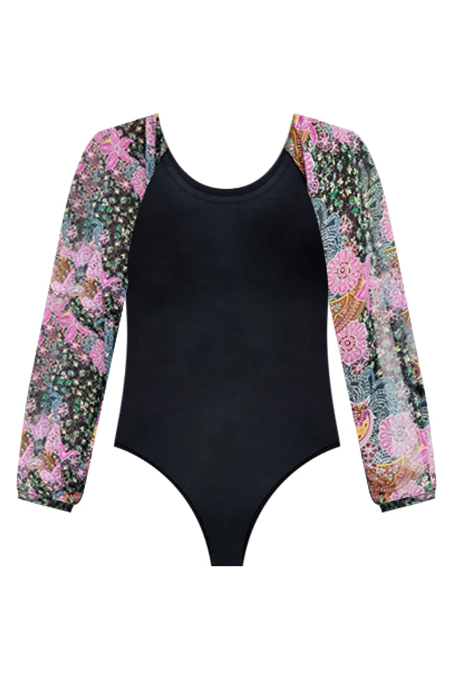 Holding On To You Black Printed Sleeve Bodysuit