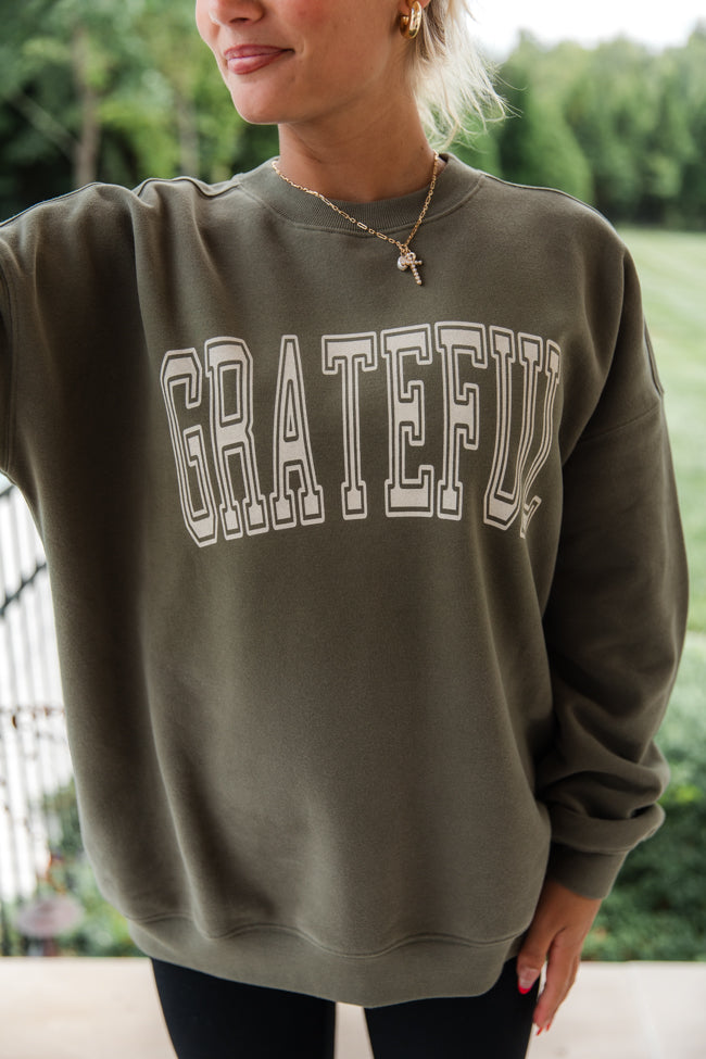 Grateful Olive Oversized Graphic Sweatshirt