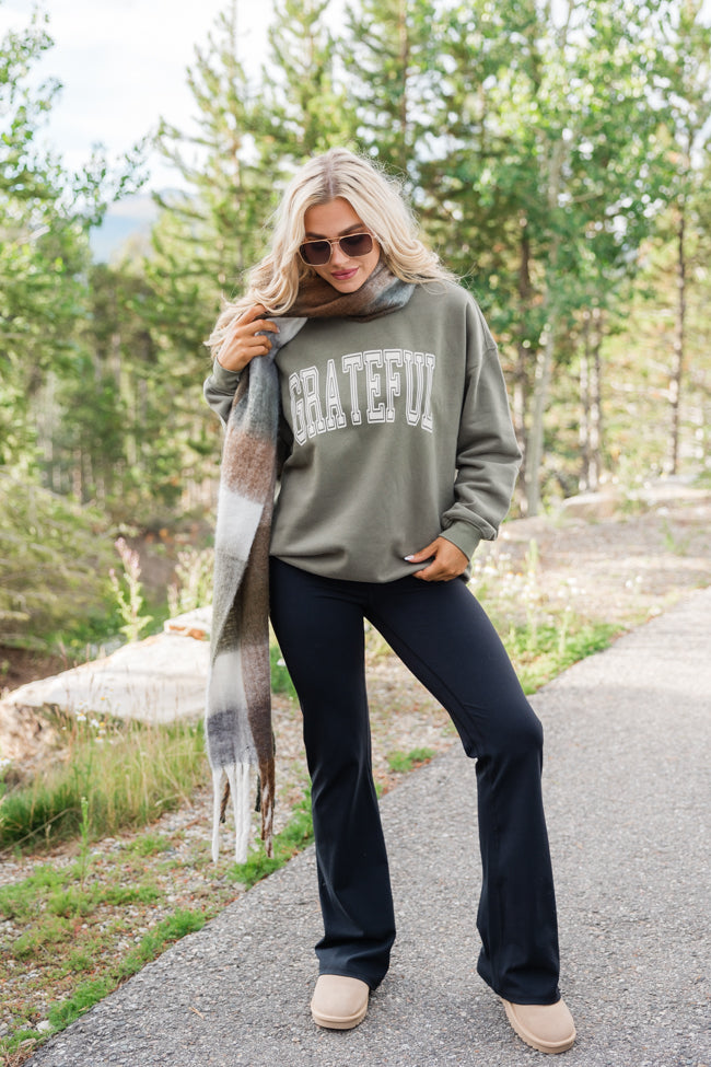 Grateful Olive Oversized Graphic Sweatshirt