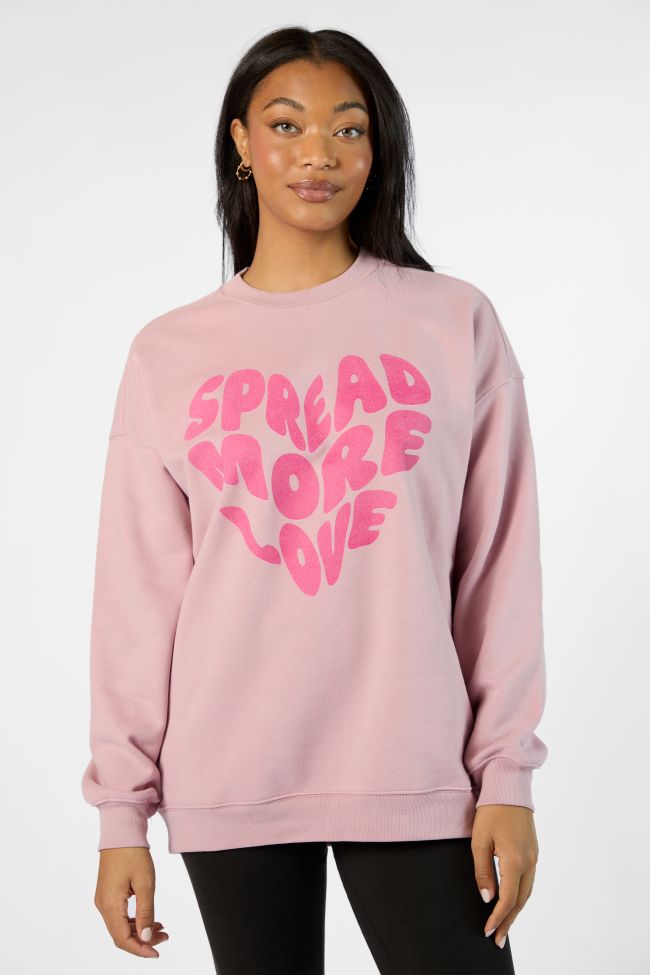 Spread More Love Mauve Oversized Graphic Sweatshirt