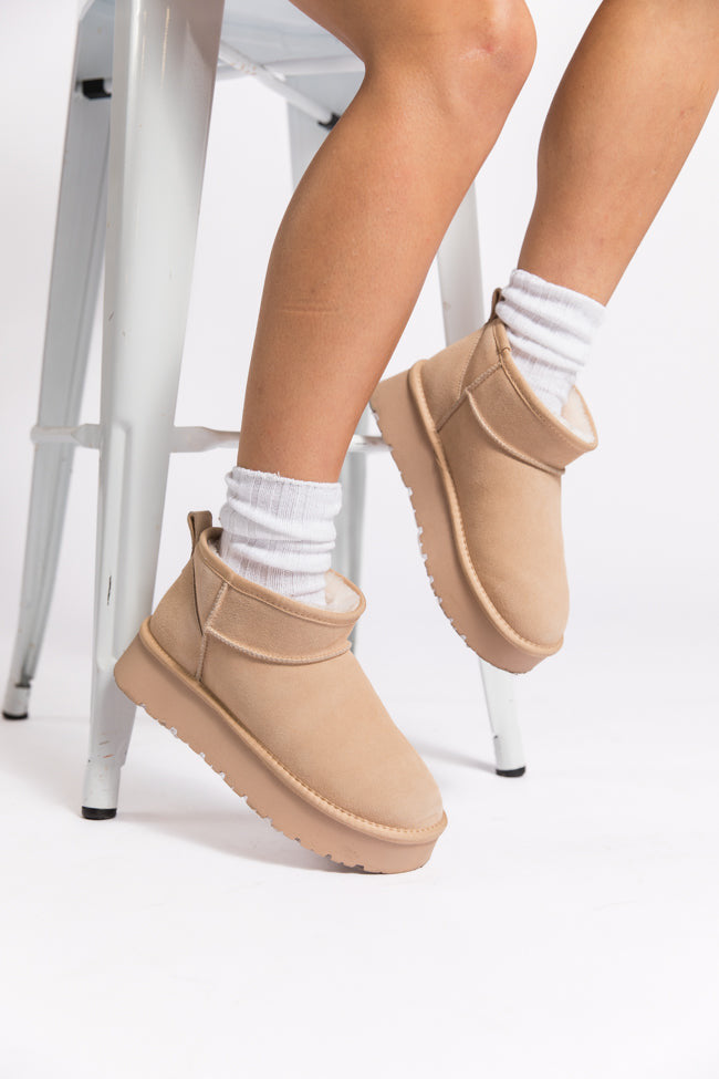 Georgia Light Beige Platform Mini Boots DOORBUSTER