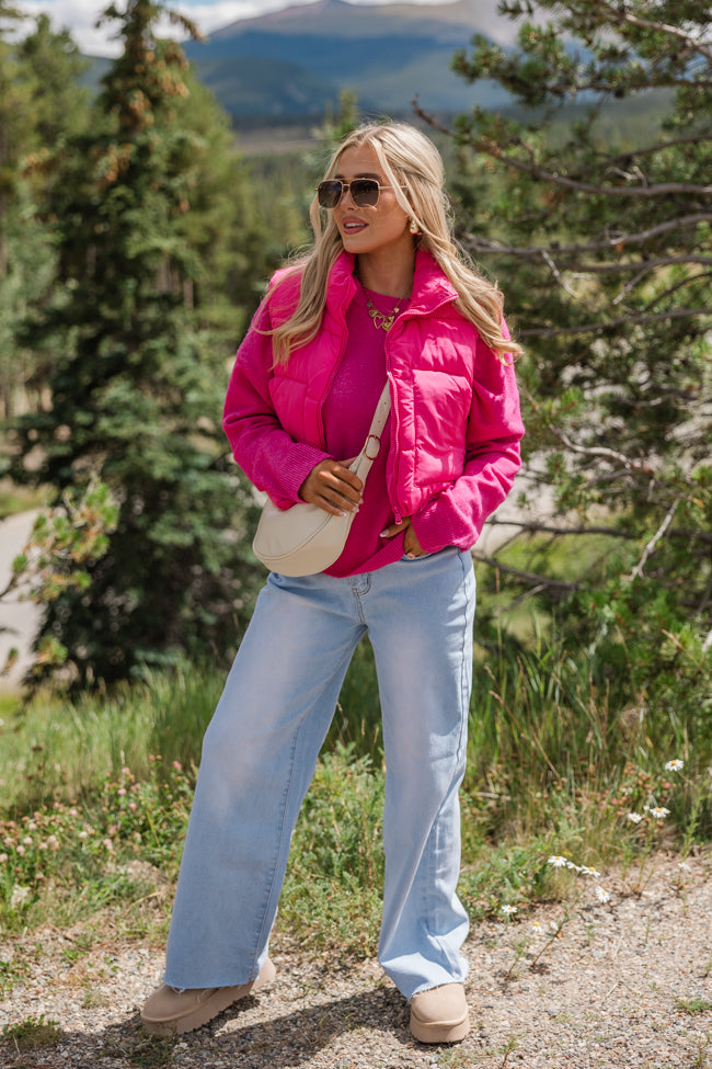 Sights To See Fuchsia Cropped Puffer Vest