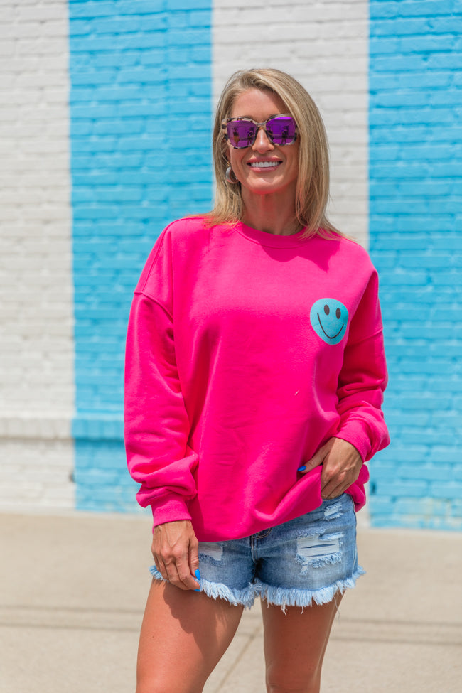 Emojis For Days Hot Pink Oversized Graphic Sweatshirt