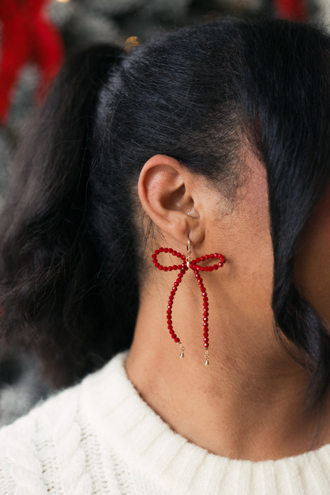 Maroon Bow Earrings