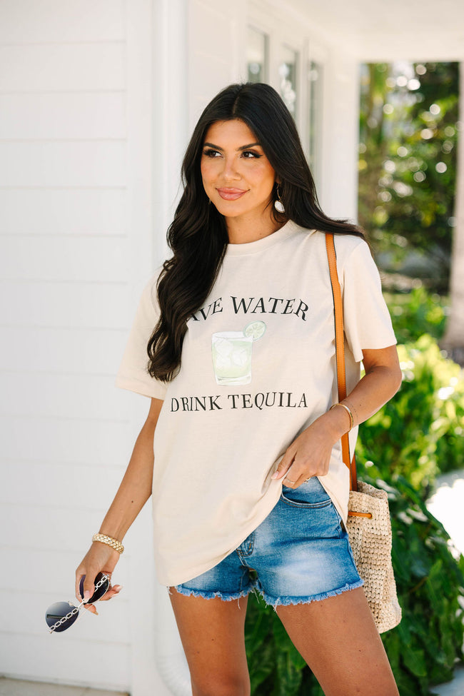 Save Water Drink Tequila Ivory Oversized Graphic Tee