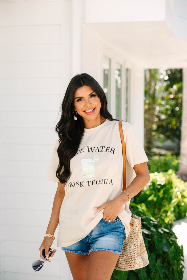 Save Water Drink Tequila Ivory Oversized Graphic Tee