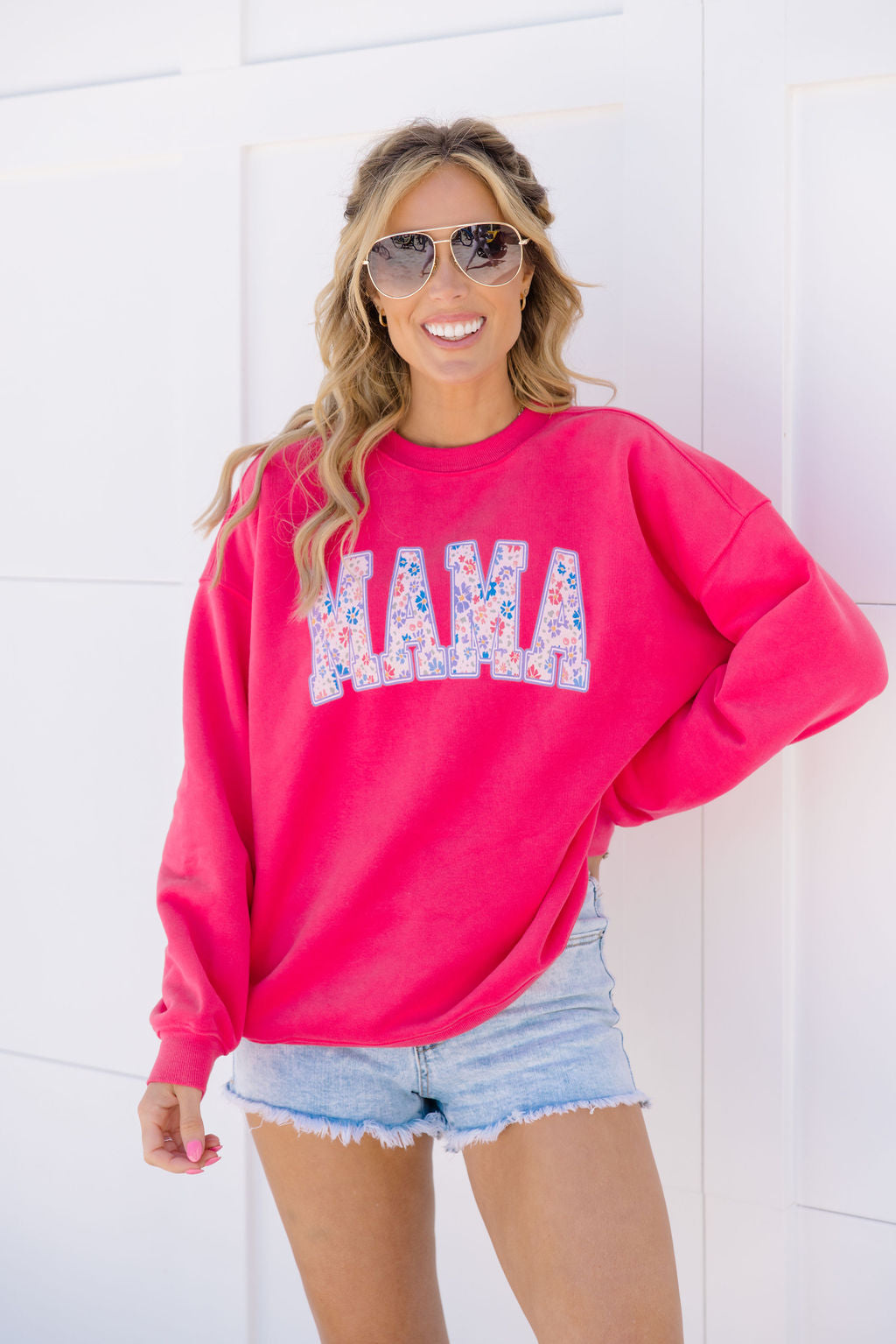 Mama Floral Hot Pink Oversized Graphic Sweatshirt Tori X Pink Lily