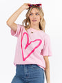 Heart Sketch Light Pink Oversized Graphic Tee