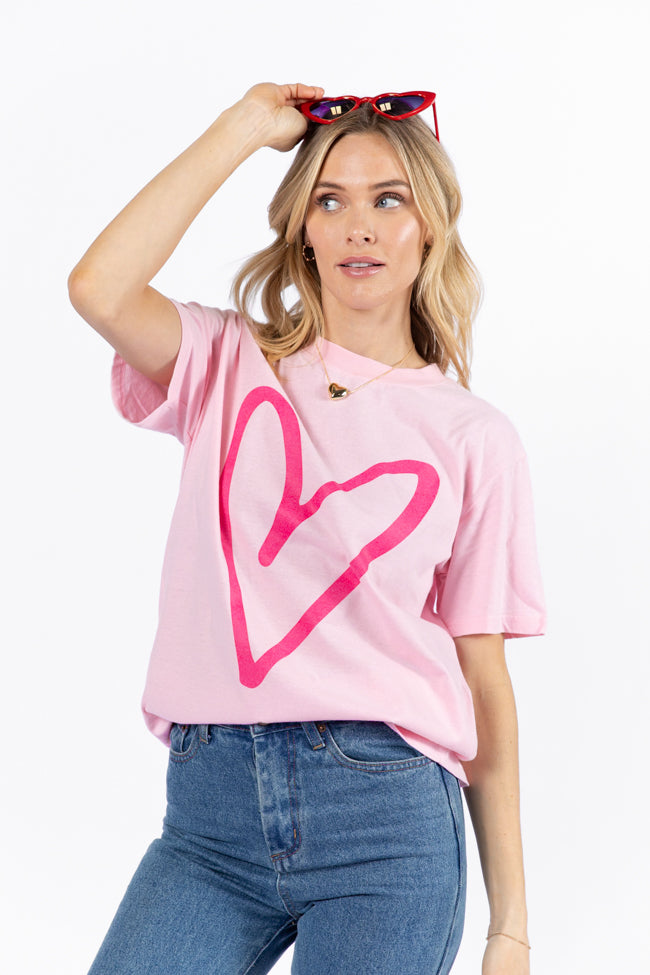 Heart Sketch Light Pink Oversized Graphic Tee