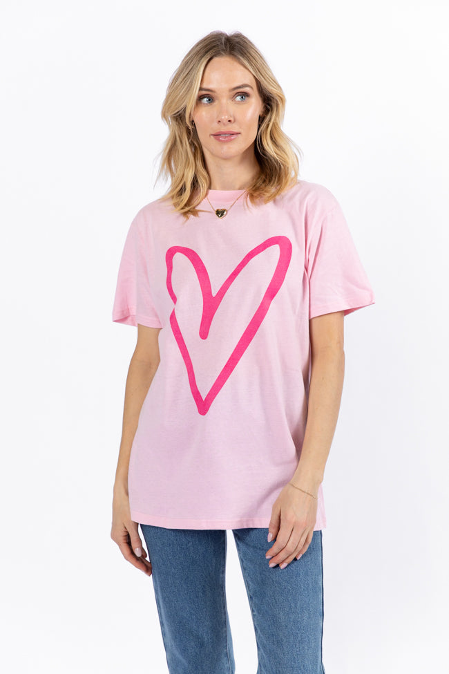 Heart Sketch Light Pink Oversized Graphic Tee