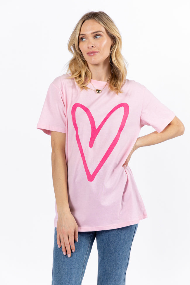 Heart Sketch Light Pink Oversized Graphic Tee