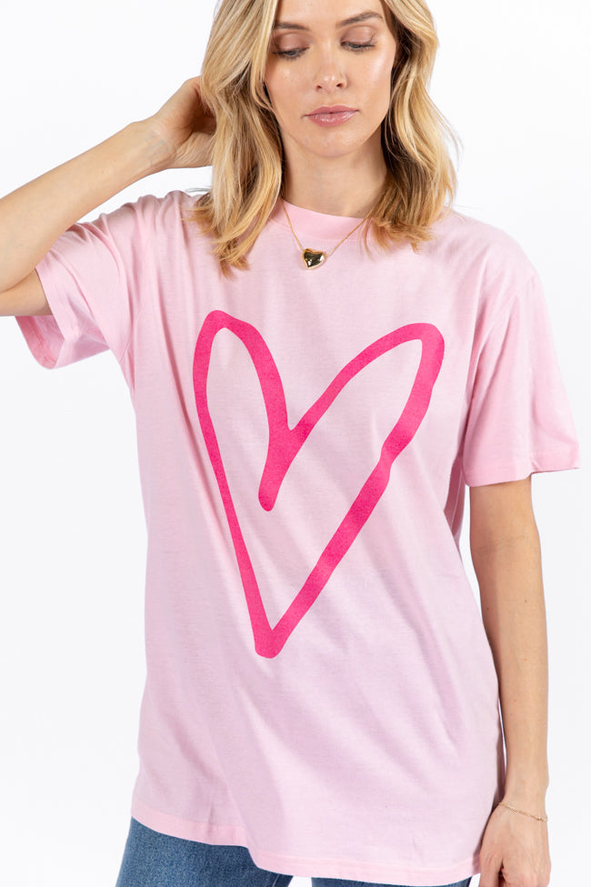 Heart Sketch Light Pink Oversized Graphic Tee