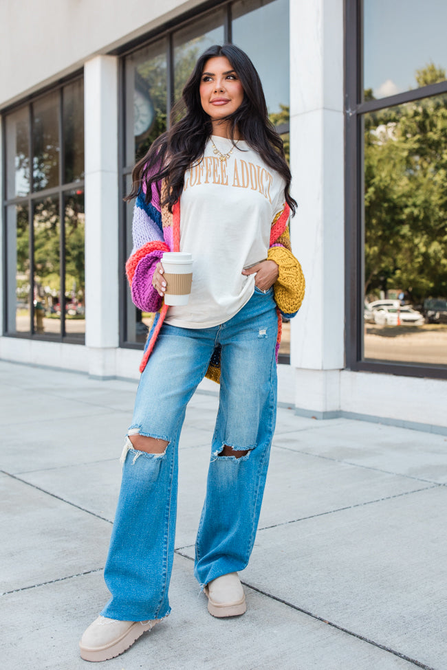 Coffee Addict Cream Oversized Graphic tee