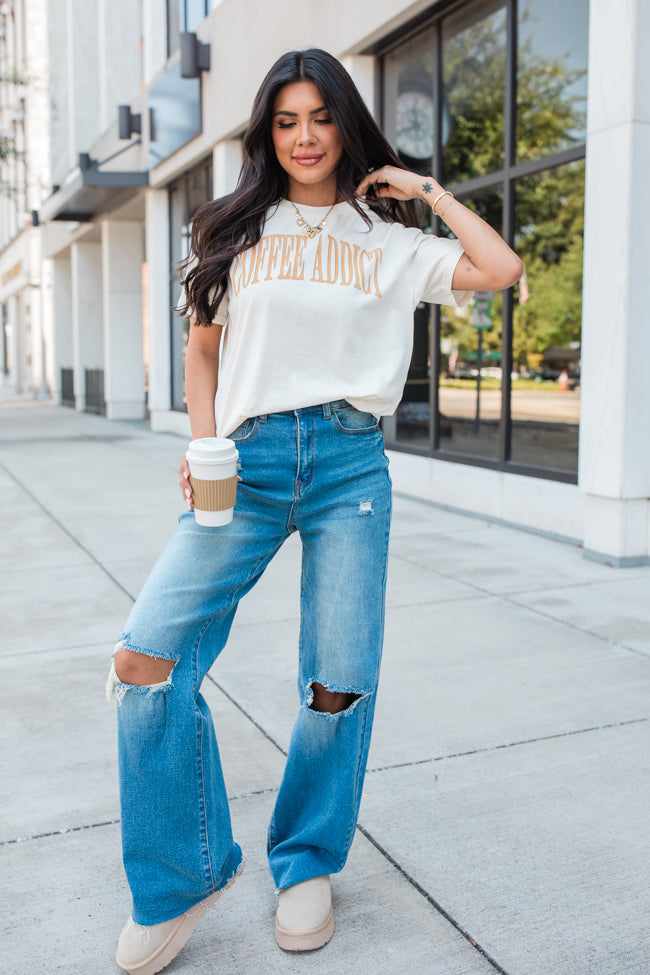 Coffee Addict Cream Oversized Graphic tee