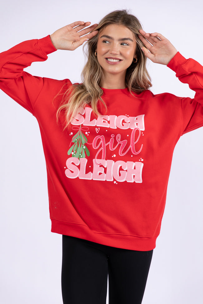 Sleigh Girl Sleigh Red Oversized Graphic Sweatshirt