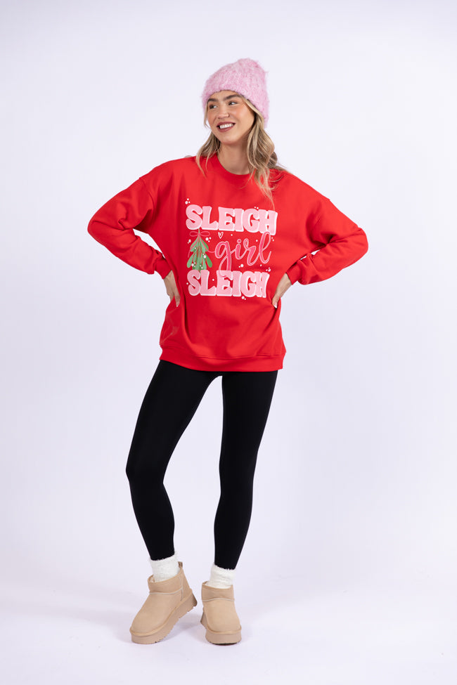 Sleigh Girl Sleigh Red Oversized Graphic Sweatshirt