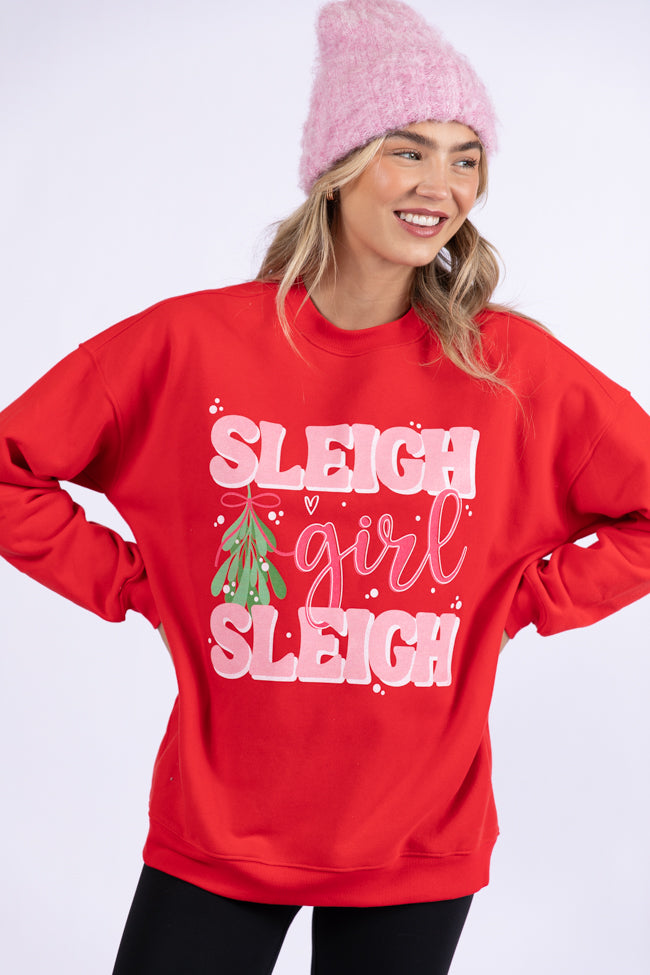 Sleigh Girl Sleigh Red Oversized Graphic Sweatshirt