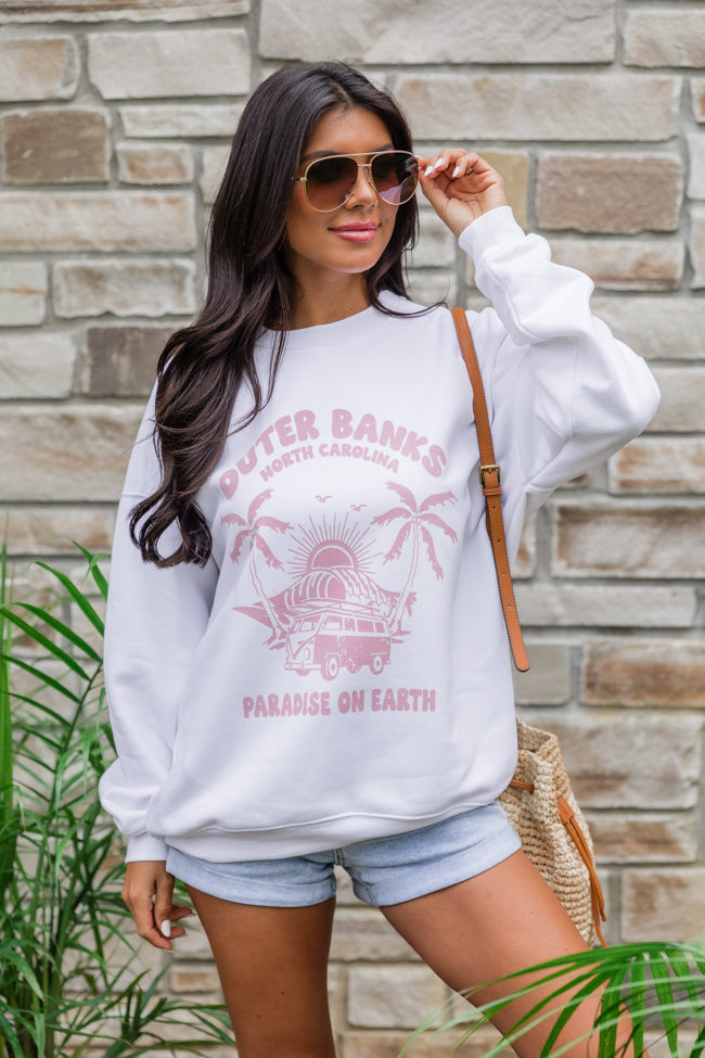 Outer Banks Paradise White Oversized Graphic Sweatshirt DOORBUSTER