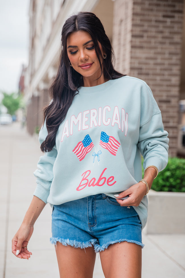 American Babe Light Blue Oversized Graphic Sweatshirt