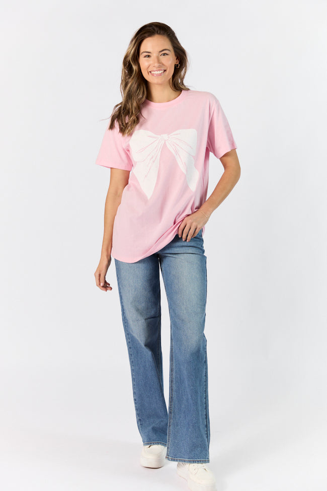 Vintage White Bow Light Pink Oversized Graphic Tee