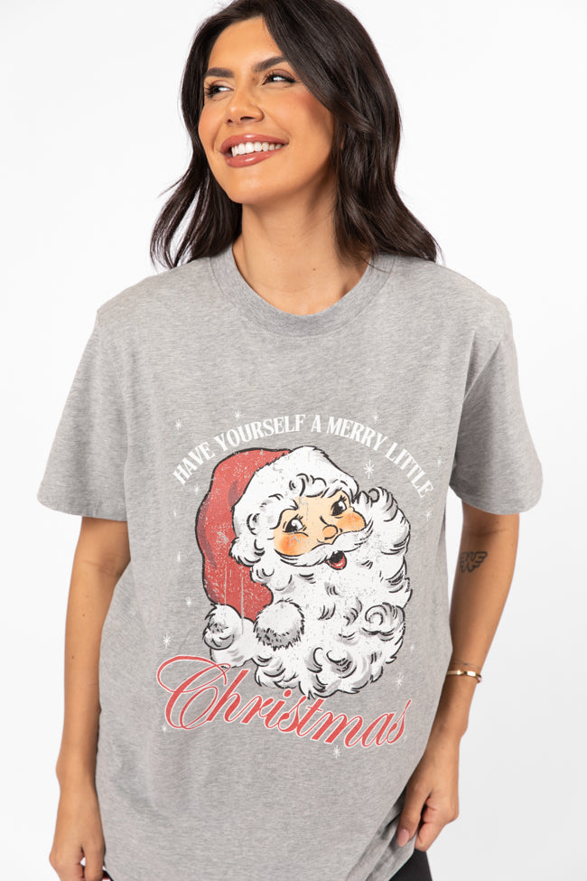 Santa Merry Little Christmas Light Grey Oversized Graphic Tee DOORBUSTER