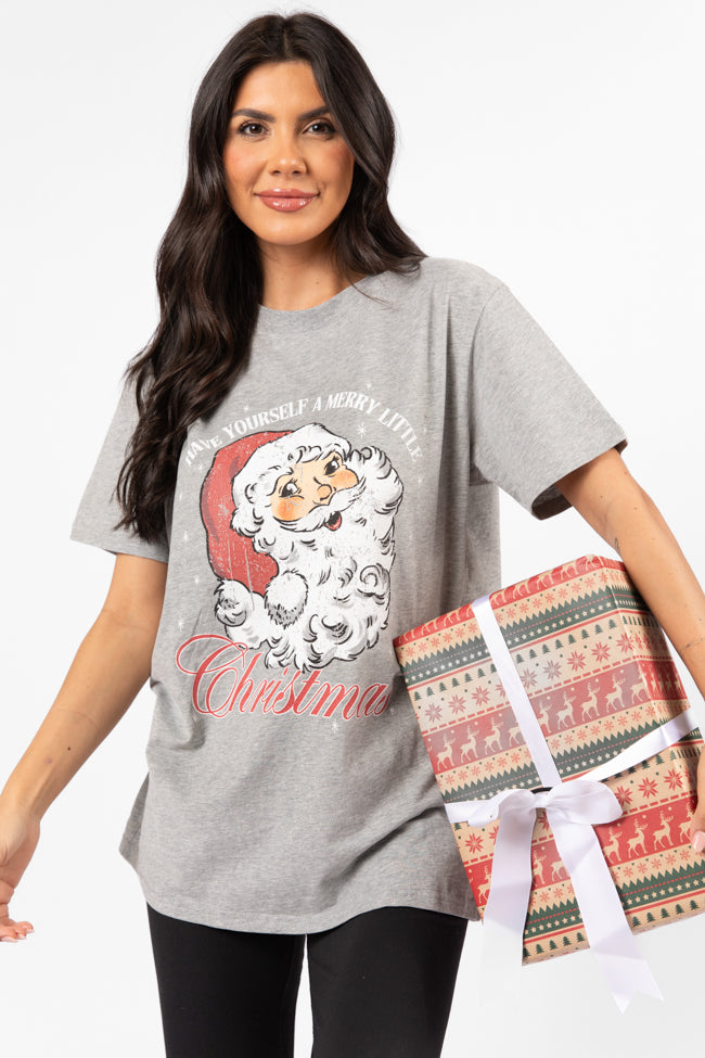 Santa Merry Little Christmas Light Grey Oversized Graphic Tee DOORBUSTER