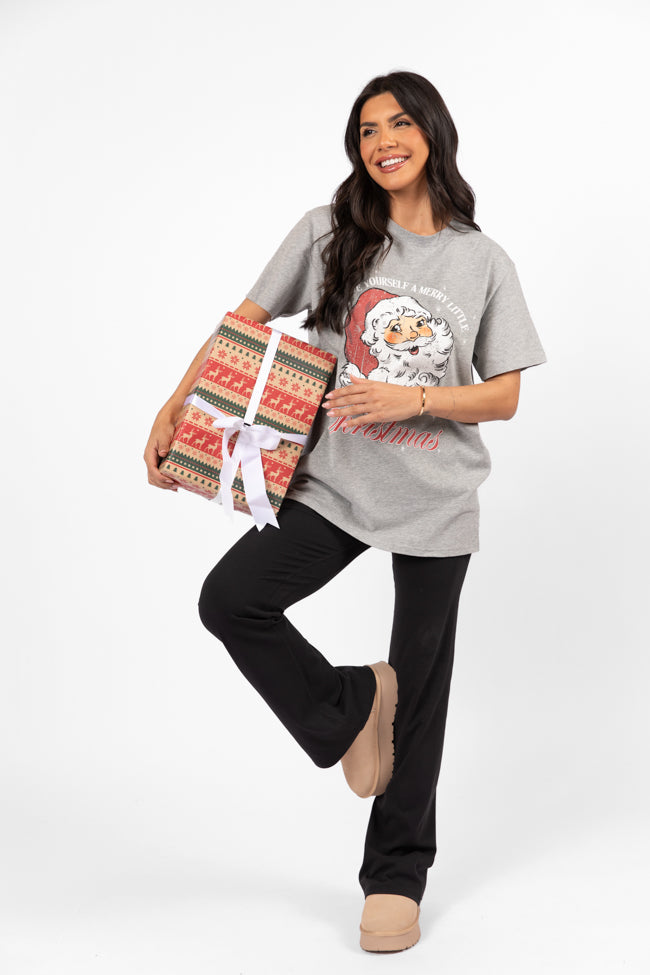 Santa Merry Little Christmas Light Grey Oversized Graphic Tee DOORBUSTER