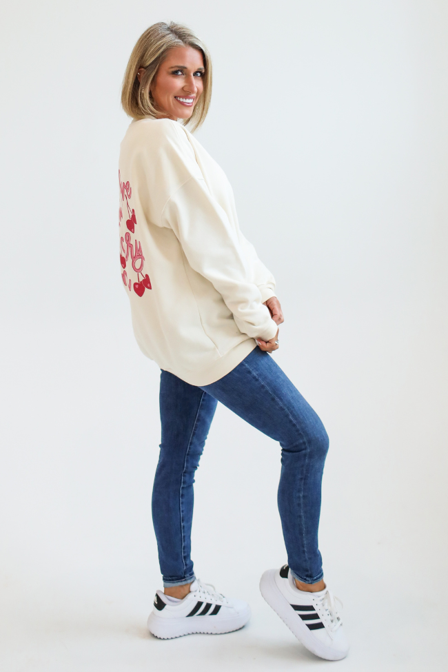 I Love You Cherry Much Cream Oversized Graphic Sweatshirt Kalee Rogers X Pink Lily