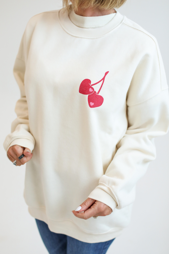 I Love You Cherry Much Cream Oversized Graphic Sweatshirt Kalee Rogers X Pink Lily