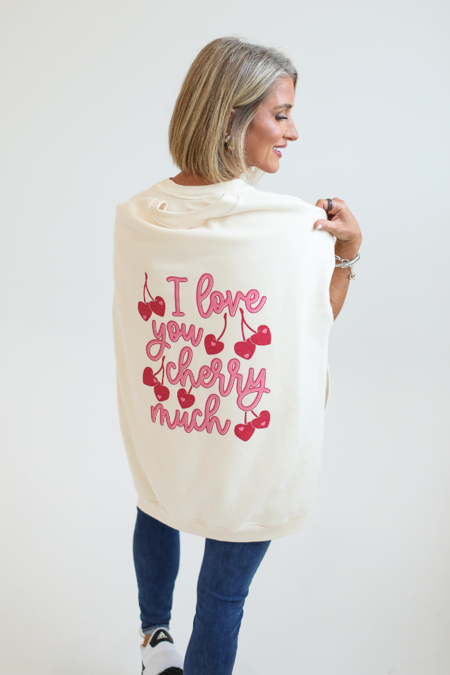 I Love You Cherry Much Cream Oversized Graphic Sweatshirt Kalee Rogers X Pink Lily