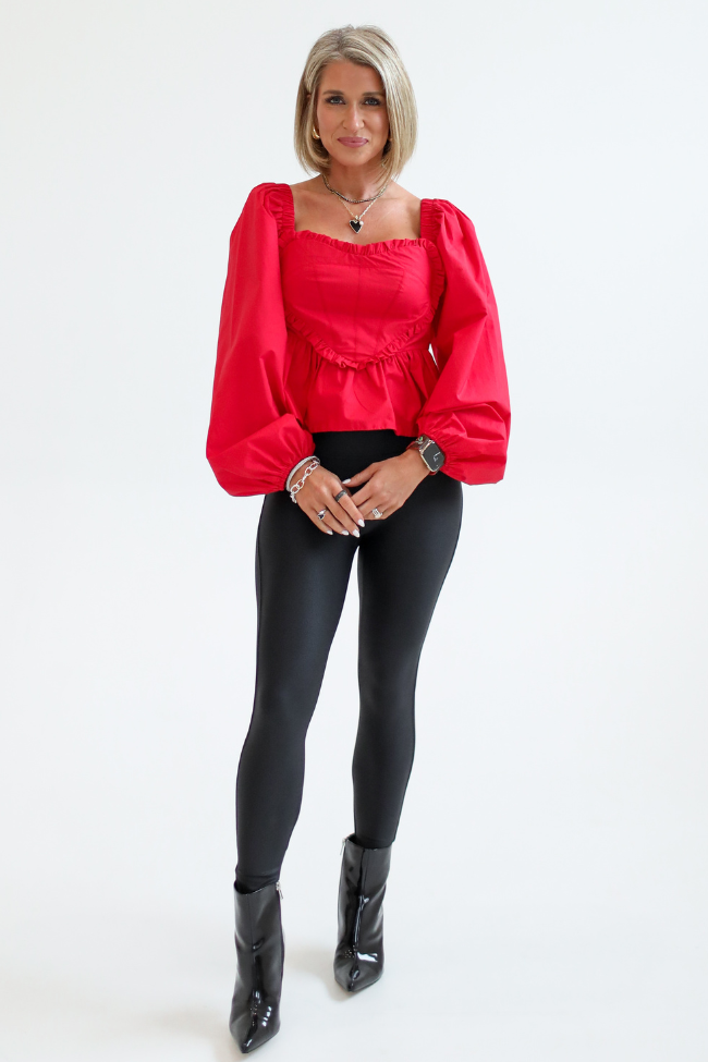 I Heart You Red Heart Shape Woven Blouse Kalee Rogers X Pink Lily