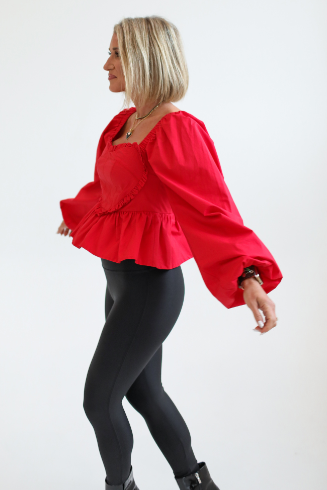 I Heart You Red Heart Shape Woven Blouse Kalee Rogers X Pink Lily