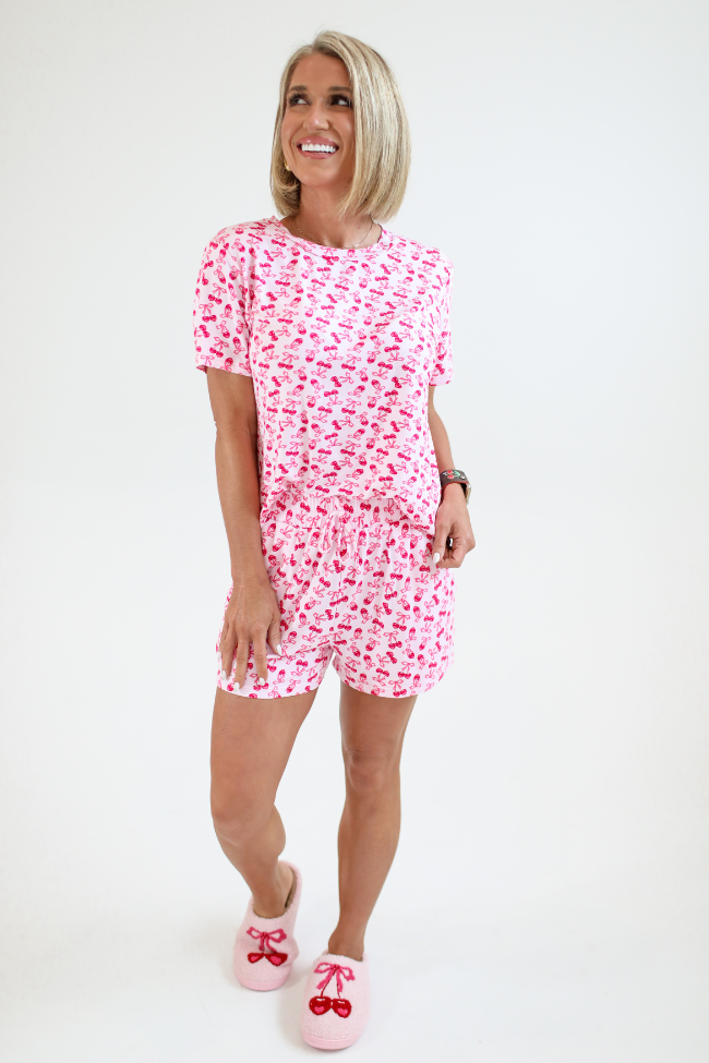 Over the Moon Cherry Hearts Pajama Top Kalee Rogers x Pink Lily