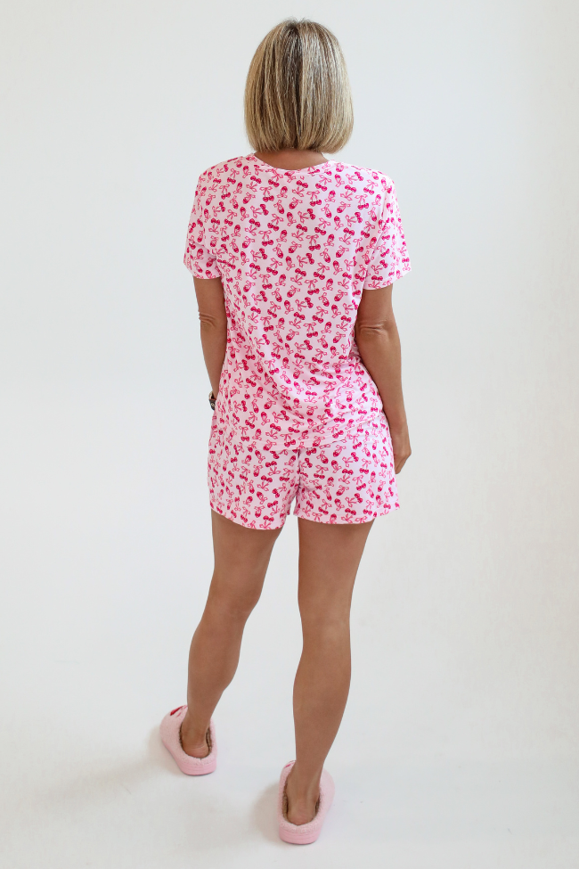 Over the Moon Cherry Hearts Pajama Shorts Kalee Rogers x Pink Lily