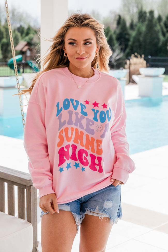 Love You Like A Summer Night Light Pink Oversized Graphic Sweatshirt