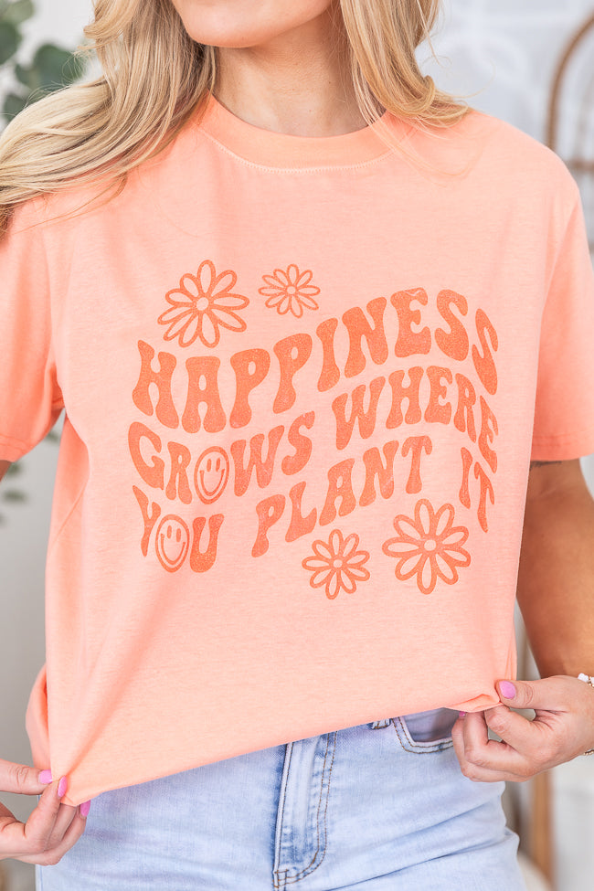 Happiness Grows Coral Oversized Graphic Tee