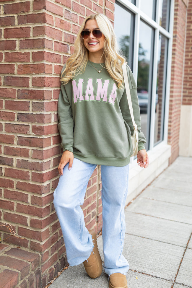 Mama Block Olive Oversized Graphic Sweatshirt