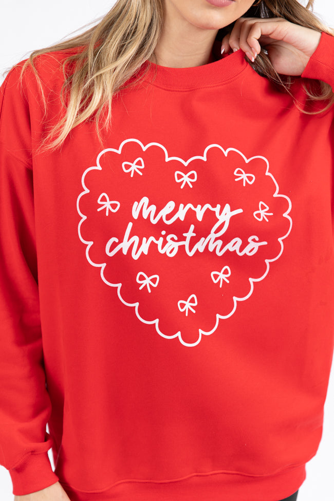 Merry Christmas Heart Red Oversized Graphic Sweatshirt DOORBUSTER