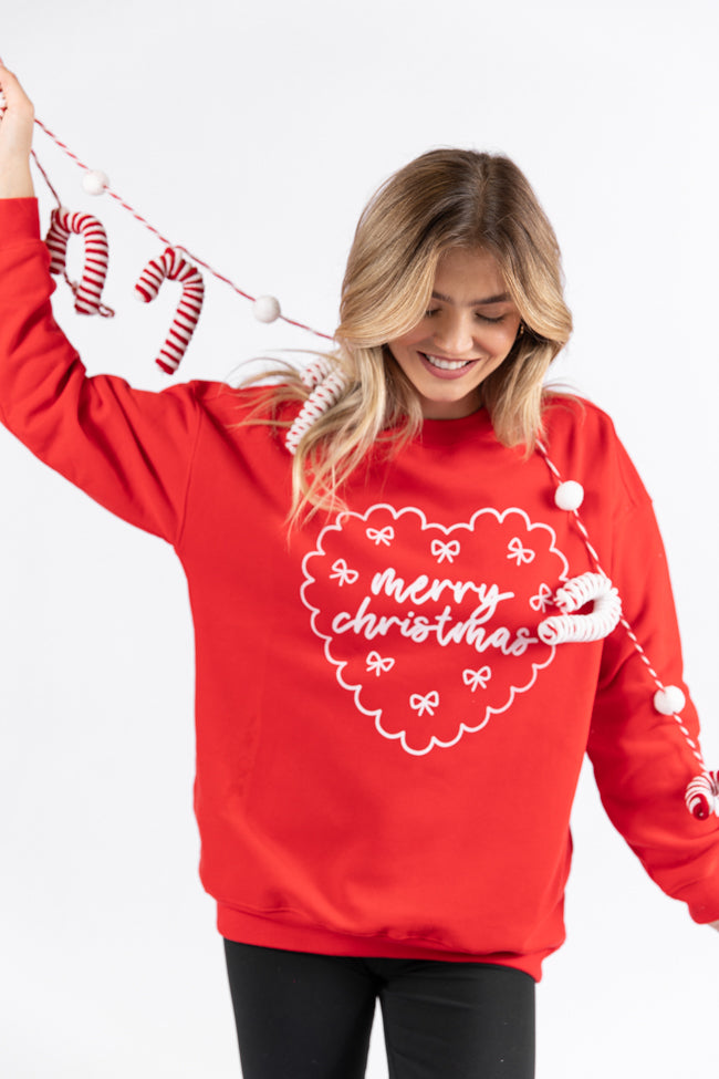 Merry Christmas Heart Red Oversized Graphic Sweatshirt DOORBUSTER