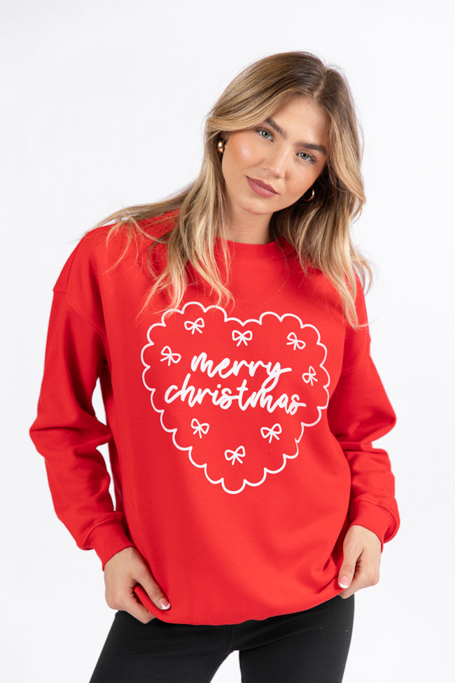 Merry Christmas Heart Red Oversized Graphic Sweatshirt DOORBUSTER