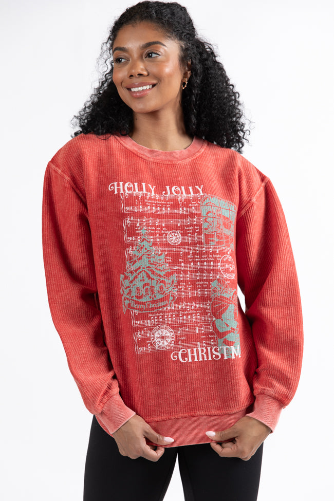 Holly Jolly Christmas Carol Red Corded Graphic Sweatshirt Macy Blackwe Pink Lily