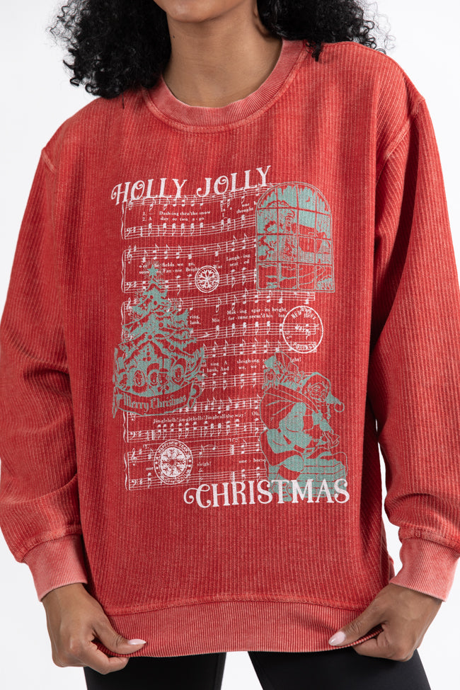 Holly Jolly Christmas Carol Red Corded Graphic Sweatshirt Macy Blackwell X Pink Lily