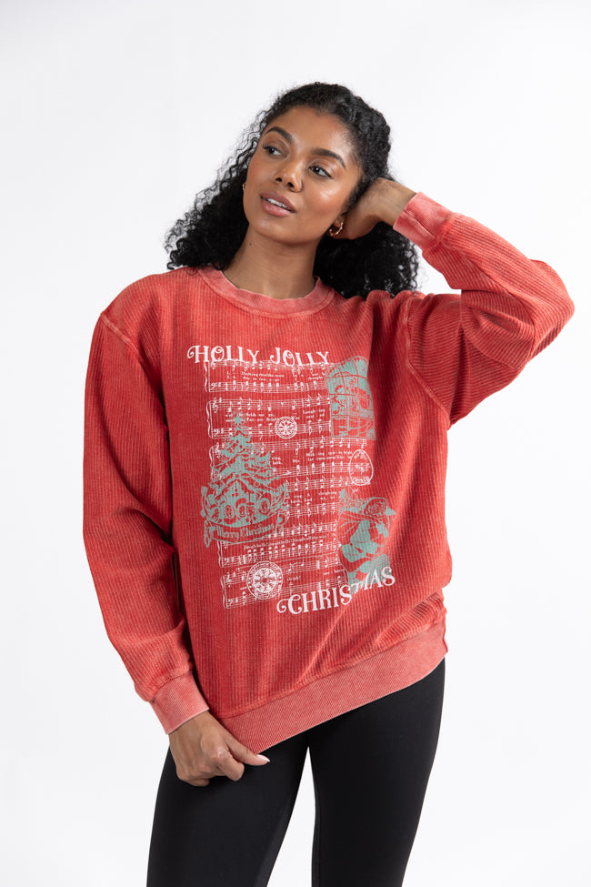 Holly Jolly Christmas Carol Red Corded Graphic Sweatshirt Macy Blackwell X Pink Lily