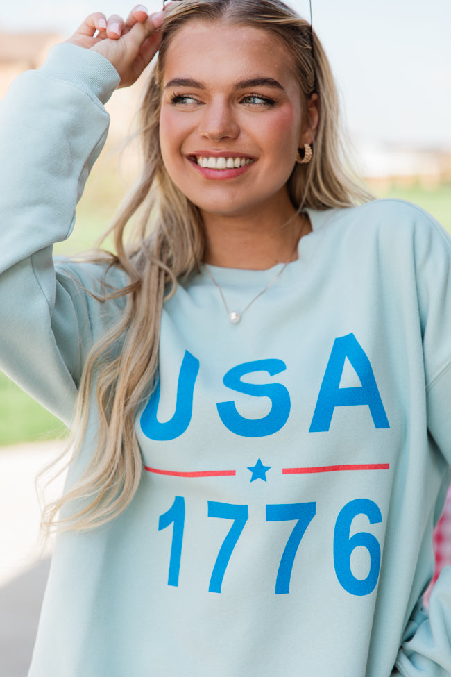 USA 1776 Light Blue Oversized Graphic Sweatshirt